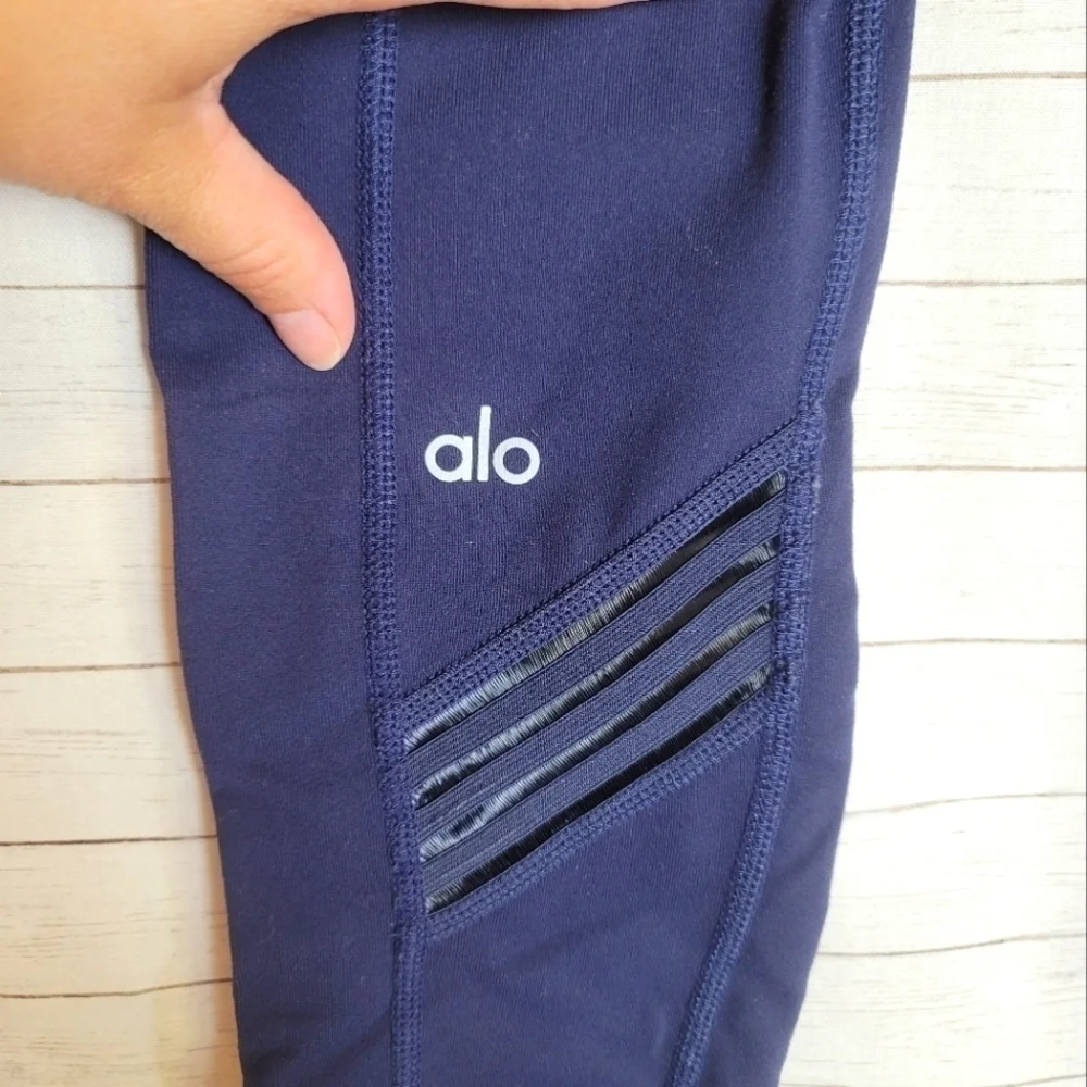 ALO Yoga Navy Blue Multi Mesh Panel Yoga Leggings